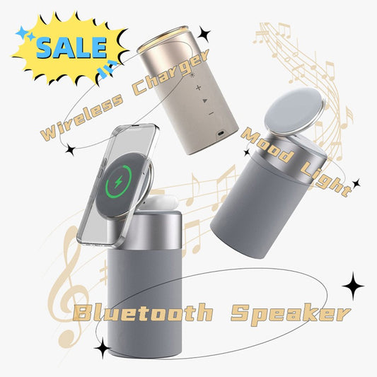 Versatile 3-in-1 Wireless Charger, Bluetooth Speaker, and Touch Lamp for iPhone and AirPods - Perfect for Home and Office Use"