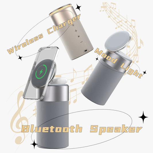 Versatile 3-in-1 Wireless Charger, Bluetooth Speaker, and Touch Lamp for iPhone and AirPods - Perfect for Home and Office Use"