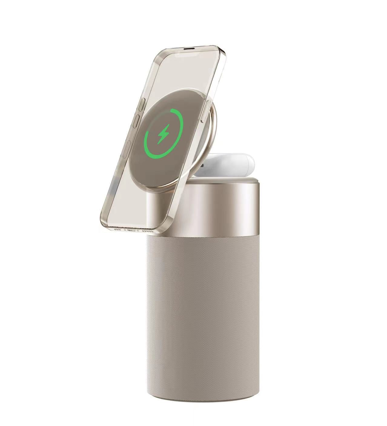 Versatile 3-in-1 Wireless Charger, Bluetooth Speaker, and Touch Lamp for iPhone and AirPods - Perfect for Home and Office Use"