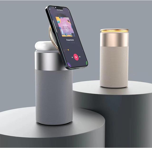 Versatile 3-in-1 Wireless Charger, Bluetooth Speaker, and Touch Lamp for iPhone and AirPods - Perfect for Home and Office Use"