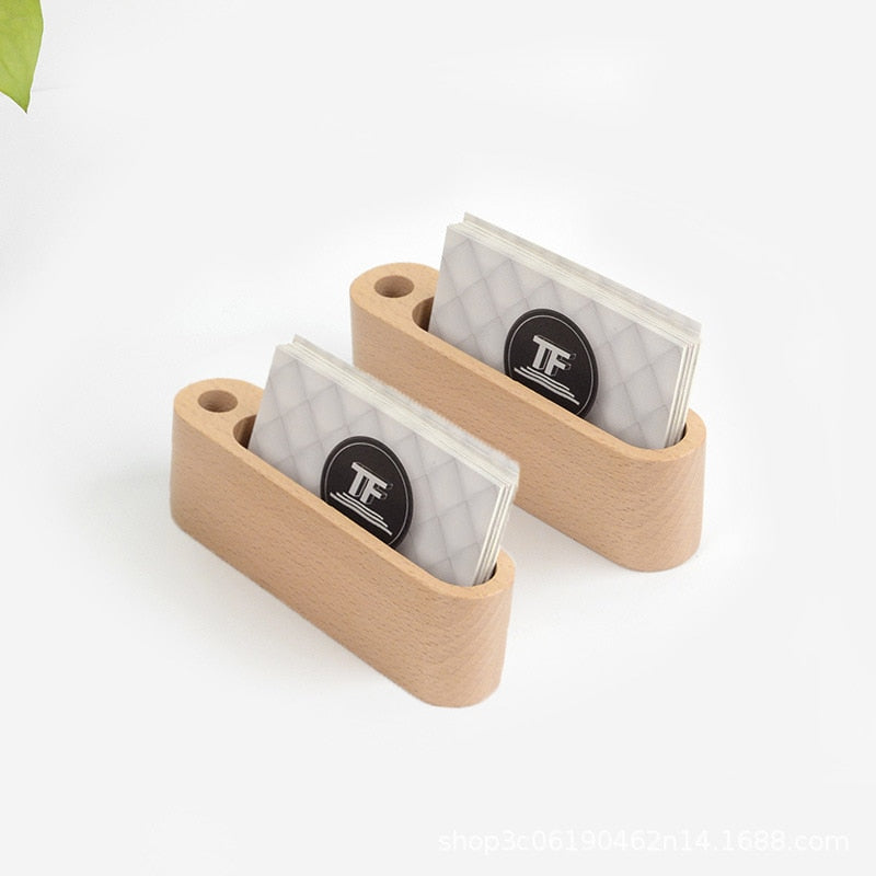 Wooden Business Card Holder with Pen Slot - Stylish Desk Organizer for Office Tabletop