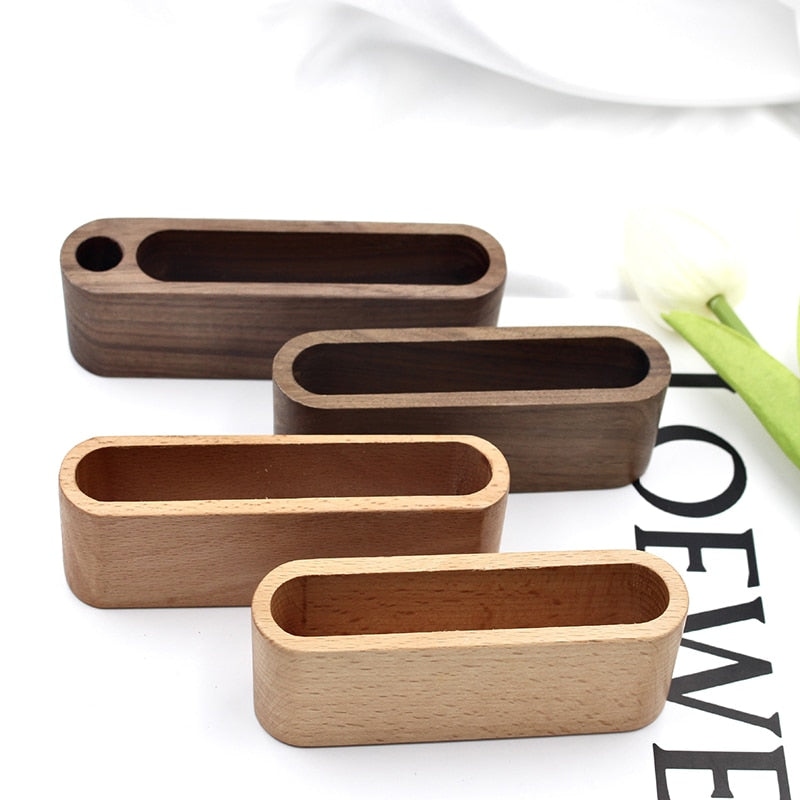 Wooden Business Card Holder with Pen Slot - Stylish Desk Organizer for Office Tabletop