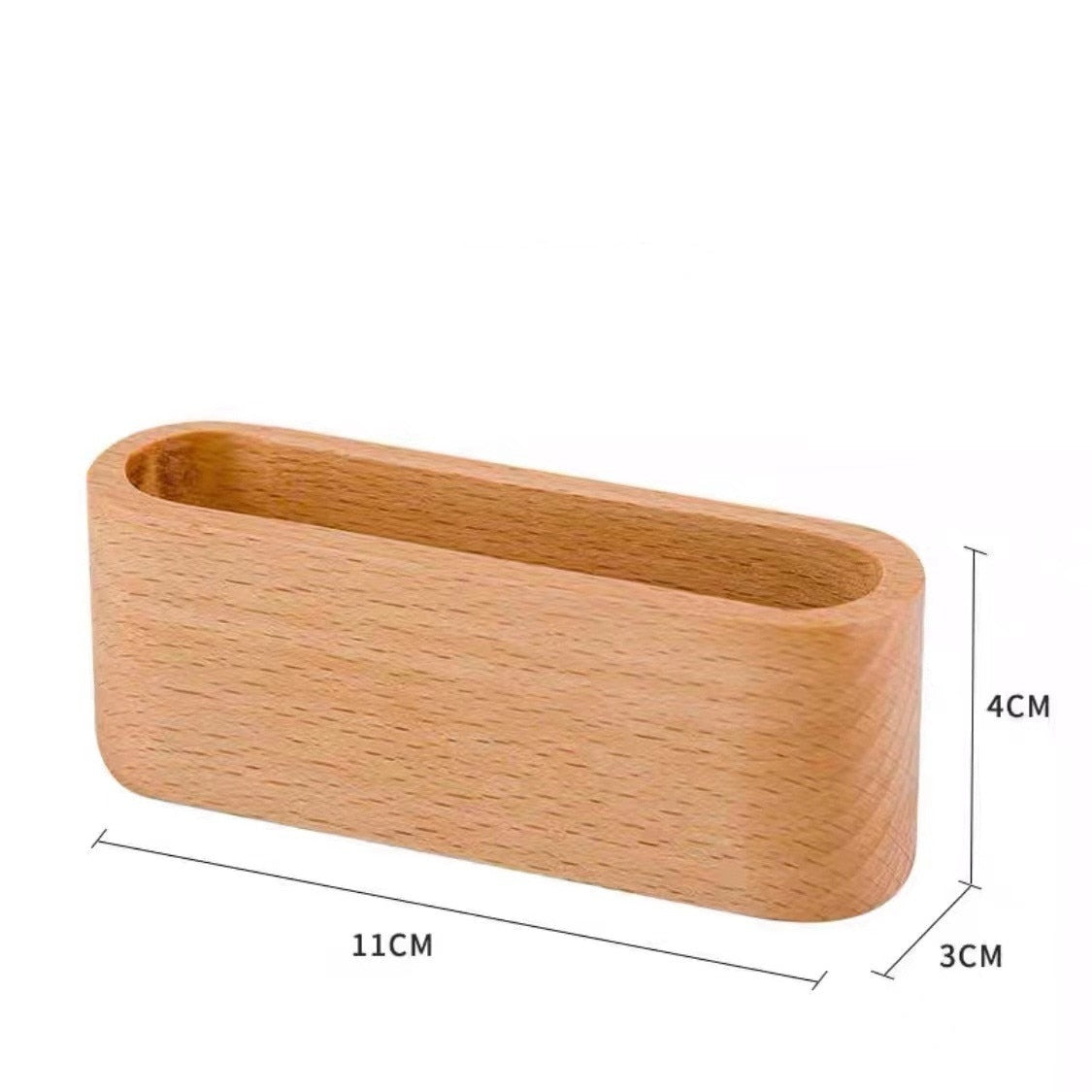 Wooden Business Card Holder with Pen Slot - Stylish Desk Organizer for Office Tabletop