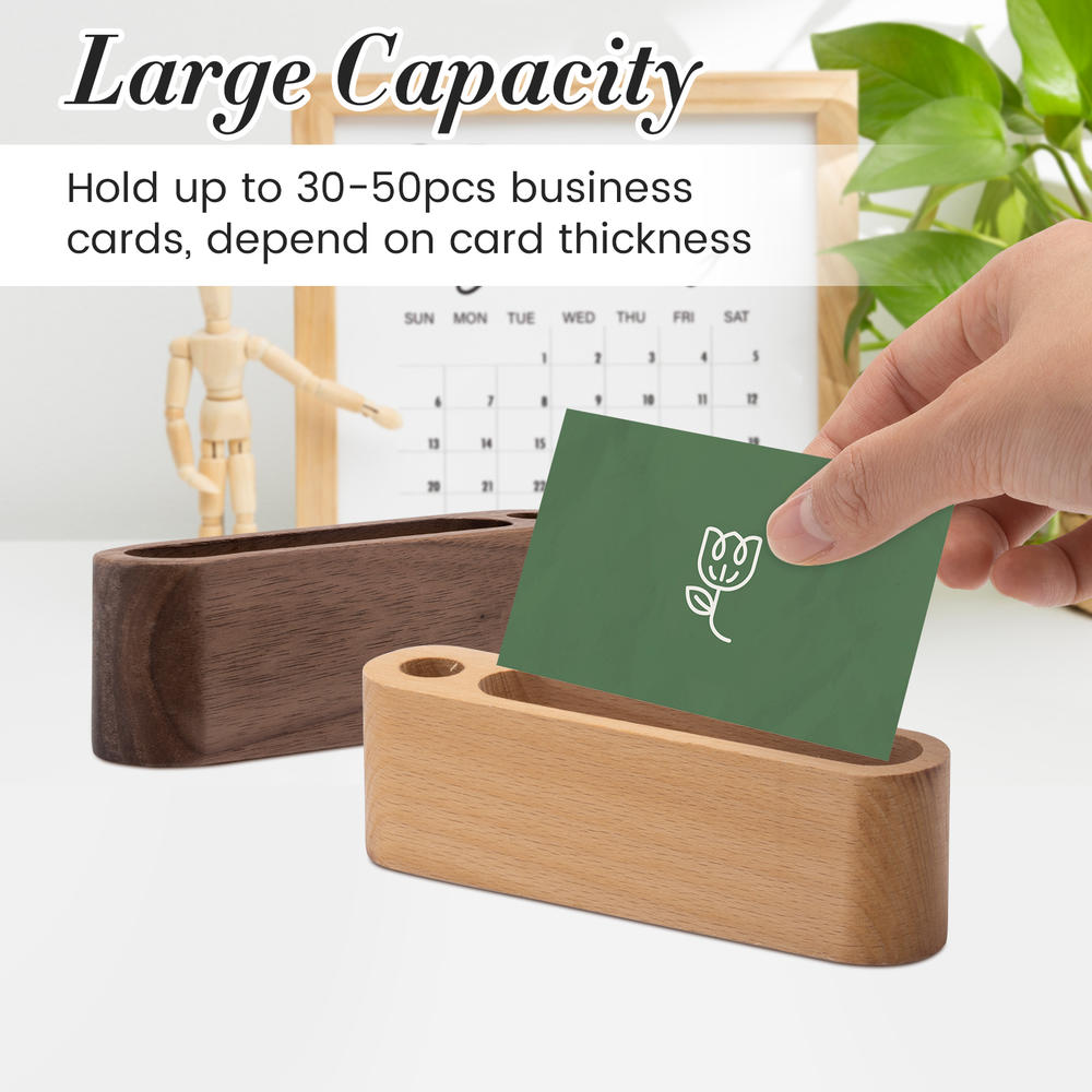 Wooden Business Card Holder with Pen Slot - Stylish Desk Organizer for Office Tabletop